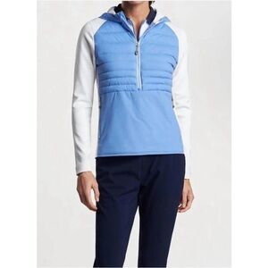 NWT Peter Millar Womens Hooded Merge
Pullover Golf Jacket blue white Sz L 250$